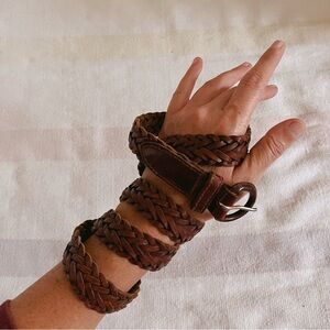 vintage Brown braided Leather Belt boho OS